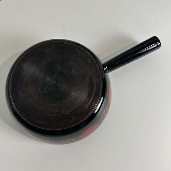 Vintage MCM Black Enamel Sauce Pan Red Dots Mid-Century 60s - Picture 6 of 9